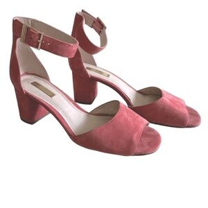 LOUISE ET CIE KARISA ANKLE CUFF PINK SUEDE BLOCK HEEL SIZE 7.5